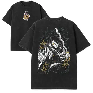Obanai Iguro T-Shirt – Demon Slayer Anime Streetwear | Front Print Serpent Hashira Emblem Graphic & Back Print Obanai with Snake Kaburamaru Artwork | Unisex Sizes S-3XL Mineral Wash Cotton Shirt | Gift for Anime Fan & Manga Lover