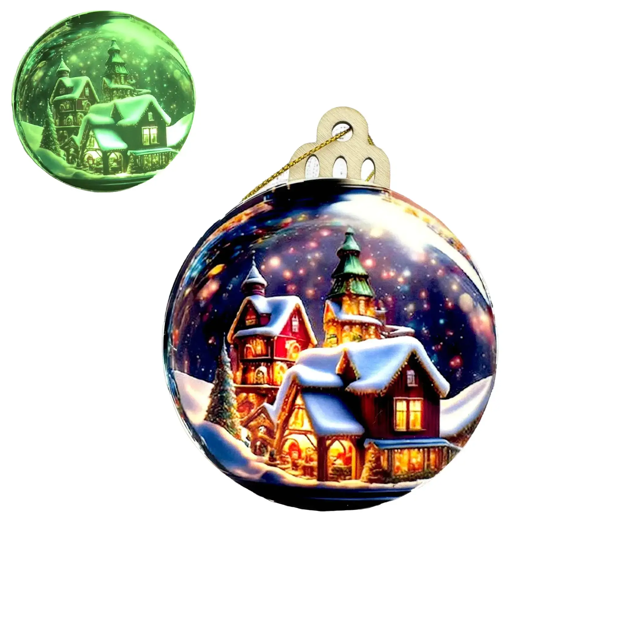 Magical Winter Village Ornament - Handcrafted 3" Wooden Christmas Charm