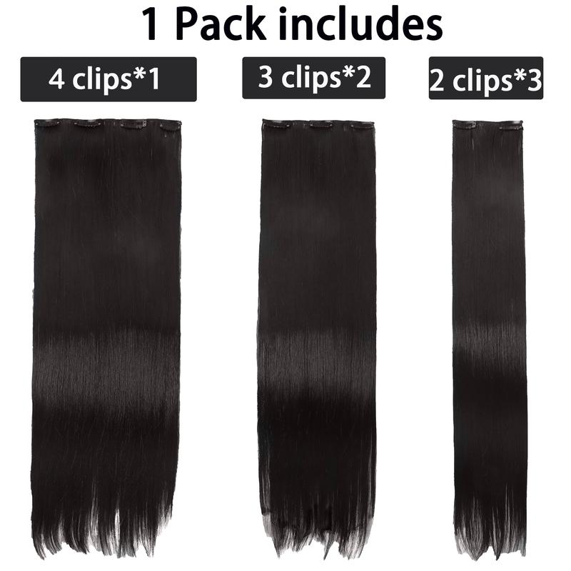 Clip in Hair Extensions 24 Inch 6PCS Natural Fluffy Invisible Seamless Straight Hair Extension High-temperature Synthetic Fiber Double Weft for Daily Use Busy Lifestyle Comfortable Fashionable resistant Thick Hair piece Clip Set