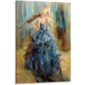 Single Hanging Picture Girl Playing Violin Canvas Prints, Elegant Woman Bedroom Wall Pictures for Music Room Living Room Home Decor (2) Frame-style 16x24inch(40x60cm) - Wall Art Canvas Painting Gift Poster Water Proof Ornaments Artistic Photo