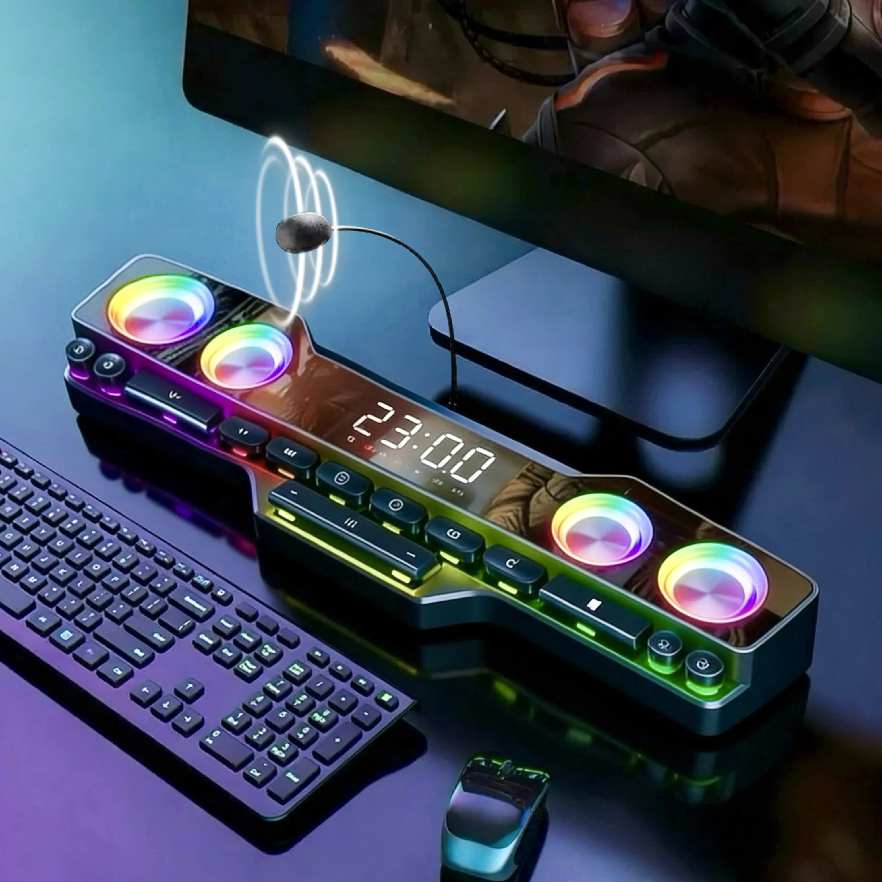 Bluetooth RGB notebook game speaker with microphone, fidelity dynamic, stereo speaker, lossless sound quality, color lighting game, 3600mAh battery, listen to footsteps, gunfight game, LOL，Desktop speaker, USB powered speaker, gift tiktoksh，SummerVibes fa