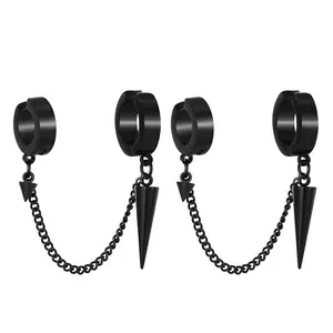 OIDEA Spike Rivet Double Piercing Ear Cuff Earrings Stainless Steel Hip Hop Punk No Piercing Two Hole Earrings Men Women Black