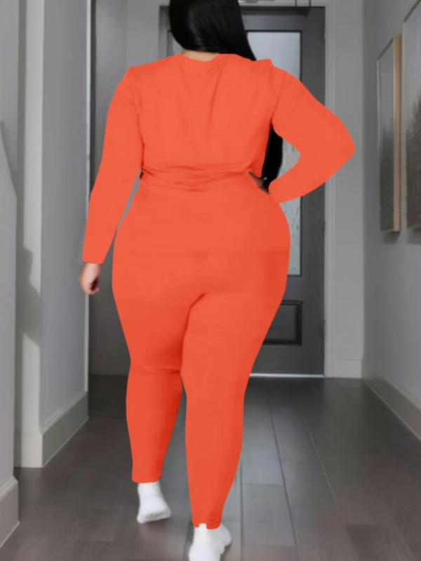 Women's Plus Size 2-Piece Set, Long-Sleeve Round-Neck Top & Pants, Casual Athleisure Wear Set Home Sportswear for Daily Wear