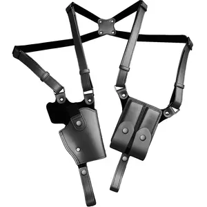 Universal Shoulder Holster Leather Gun Holster for Concealed Carry with Double Magazine Pouch Vertical Adjustable Body Holster for Men Women Fits 1911 Glock 17/19/23 and Most Pistols Right Hand Use
