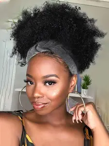 8 Inch Black Short Coily Wigs for Women, Natural Looking Fluffy Wigs with Headband, Synthetic Full Machine Wigs, Machine Made Wigs for Party, Cosplay, Taking Photos, Daily Use