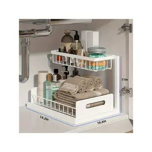 Under Sink Cabinet Pull Out Organizer, 2-Tier Slide Out Storage Shelf for Kitchen & Bathroom Counter Cabinet