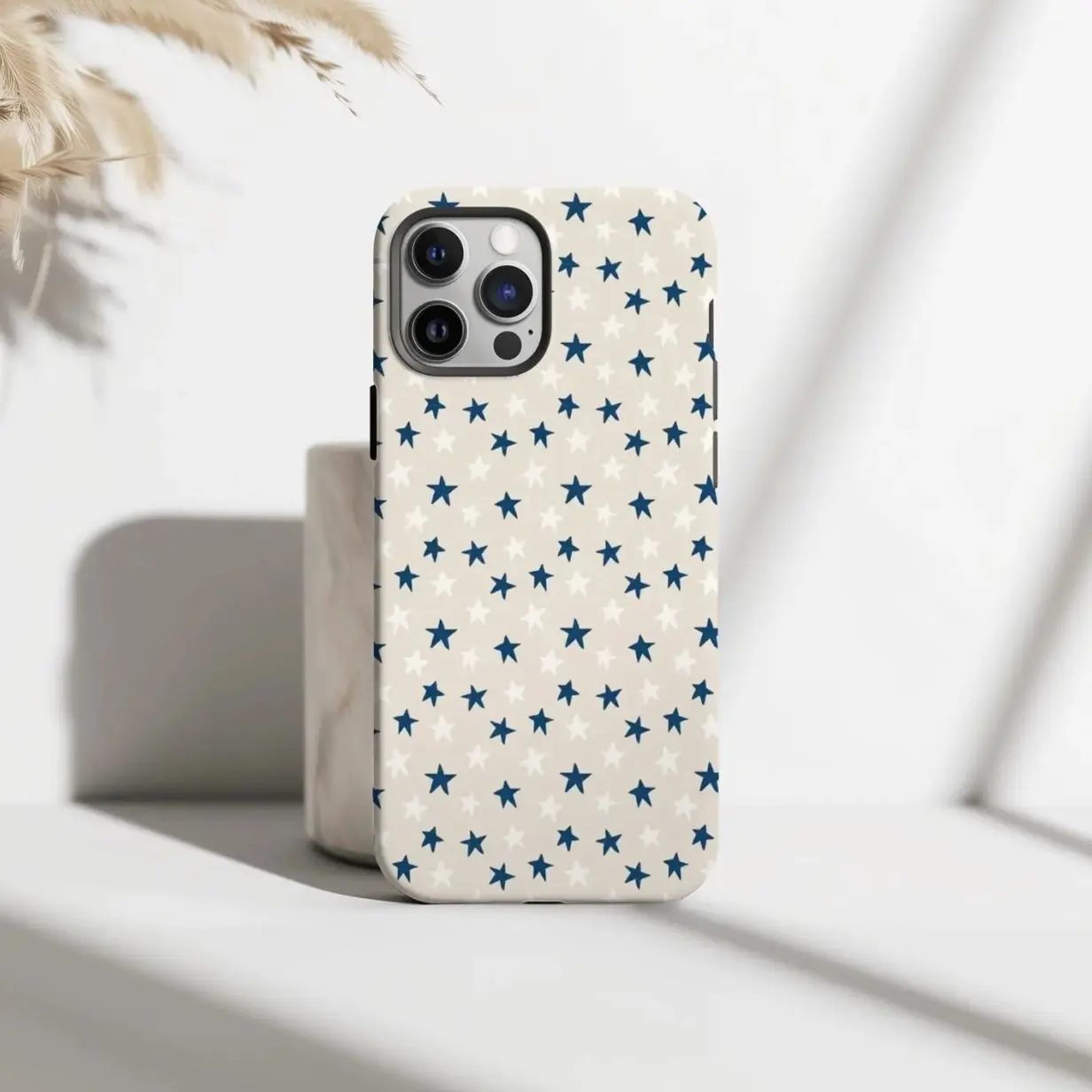 Retro Star Phone Case, Minimal Navy Blue Aesthetic Cover, Vintage Americana Star Design, iPhone 17 16 15 14 13 12 11 Pro Max, Samsung S25