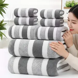 8-Piece Ultra Soft Towel Set Highly Absorbent Quick Dry Striped Bath Towels for Bathroom Gym Hotel Spa  1