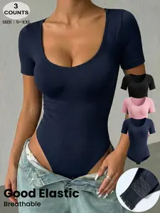 Women's Seamless Short Sleeve Bodysuit, Summer New Design, Abdominal Support, Breathable Skin-Friendly Fabric, Suitable for Yoga, Commuting, Work