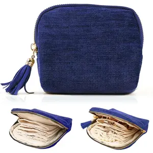 Mini Travel  Bag,  Organizer Pouch with Zipper, Small Portable   Case for Earrings Rings Bracelets, Travel  Organizer,  for Women (Blue)