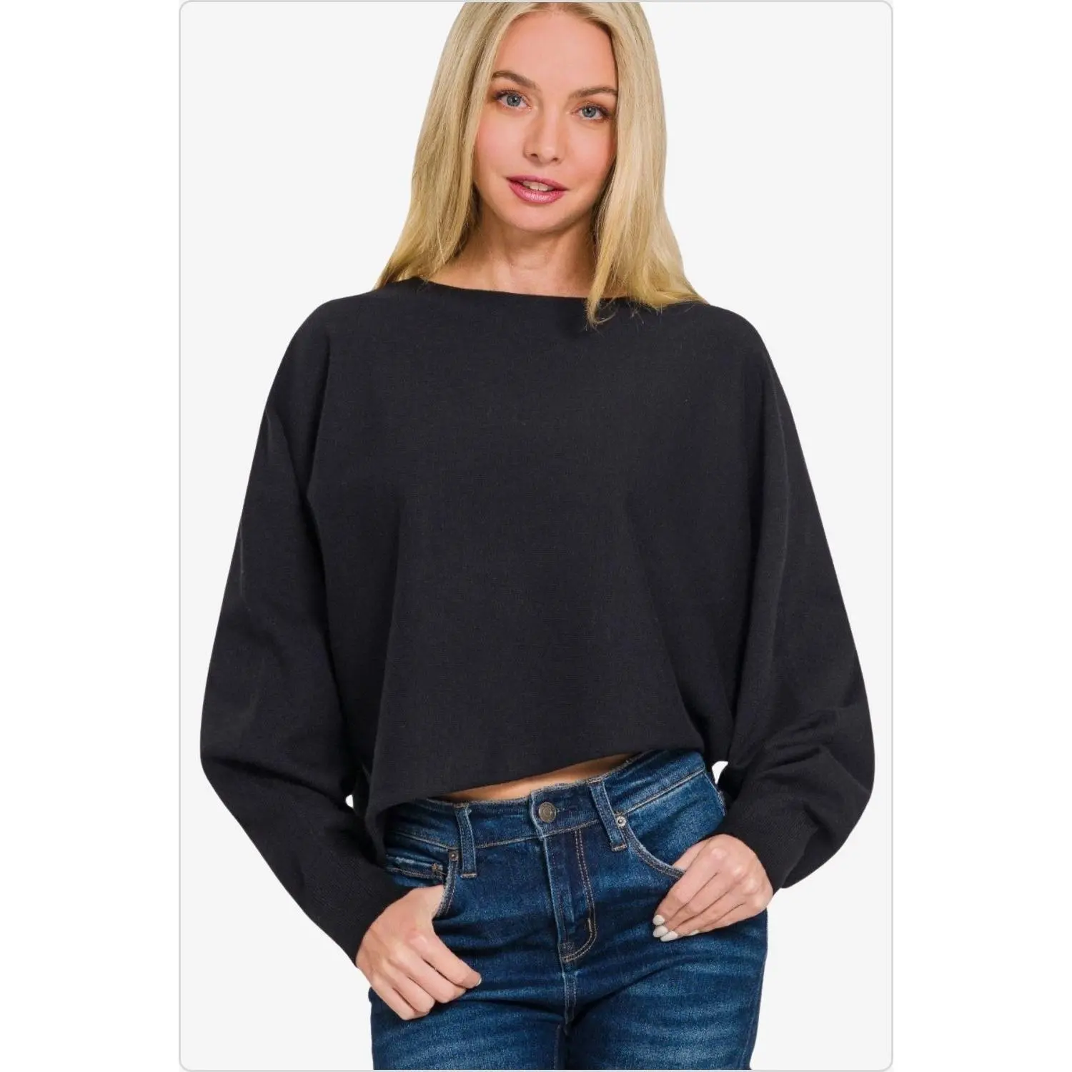 Women's Chic Black Asymmetric Hem Sweater