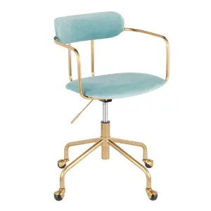 【GOOGREAT】Demi Contemporary Office Chair in Gold Metal and Light Blue Velvet by LumiSource