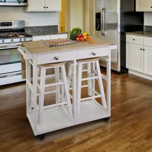 HomeStock Breakfast Cart with Drop Leaf Table  Stool Storage  White Kitchen Island furniture for apartments