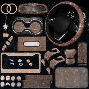 25 count Bling  Parts Set,  Parts Set Female Plug Universal 15 Inch, Shiny License Plate Frame, Center Console Cover and Rearview Mirror Set and Other  Accessories(Champ)