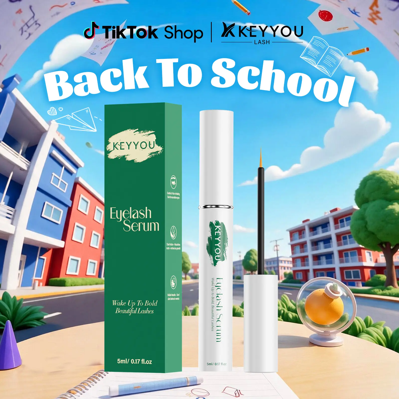 KEYYOU Korean Lash Serum to Grow Lashes & Brows Eye Korean Lash Serum for Lashes with Advanced Formula Eyelash Enhancing serum for Longer Thicker and Fuller Lashes Vegan & Cruelty-Free (5ML) #BackToSchool
