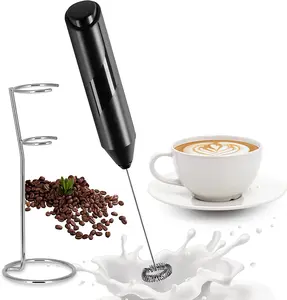 Electric Milk Frother Handheld with Stainless Steel Stand Battery Operated Whisk