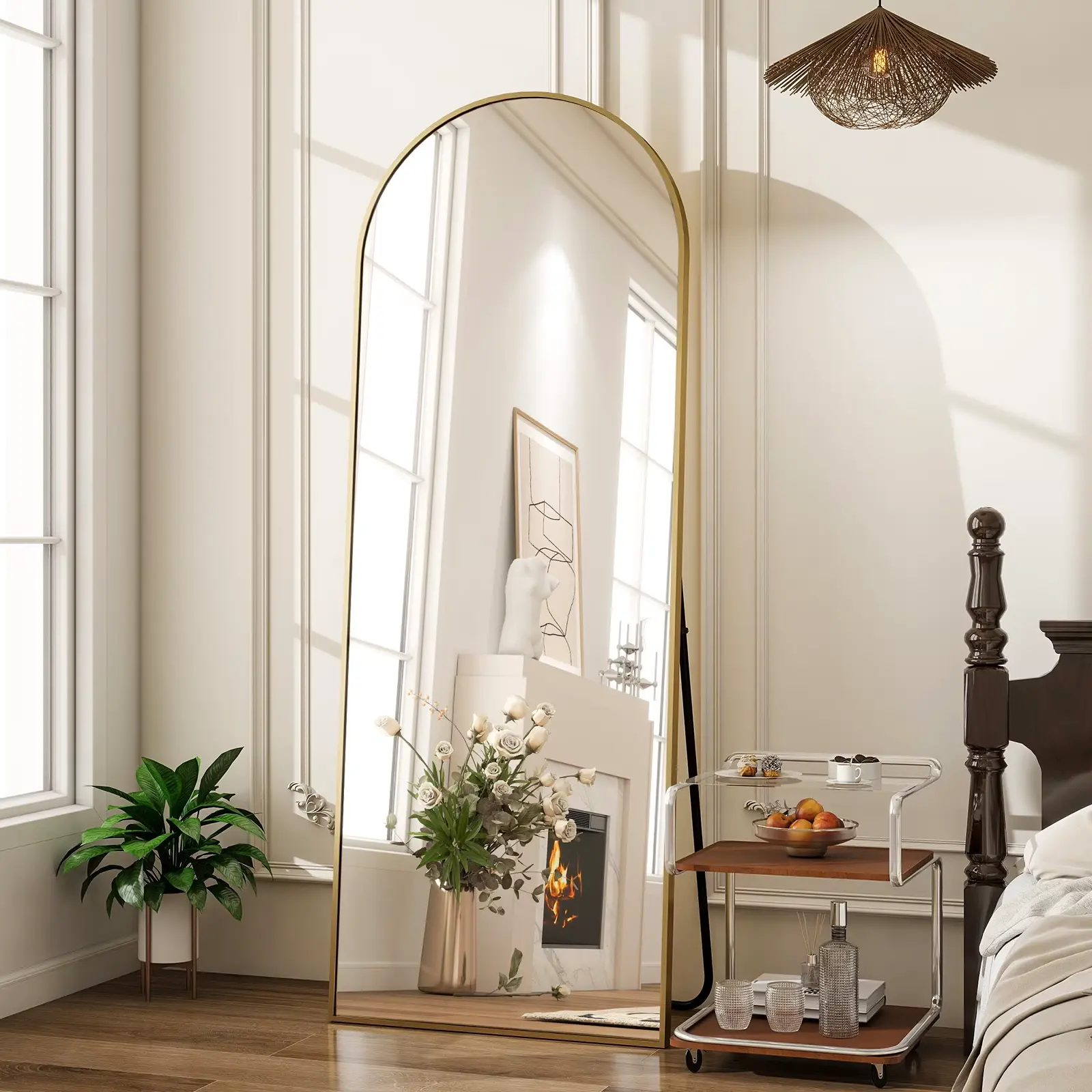 Mirstory 56"x21" Arched Floor Mirror Full Length Standing Body Dressing Mirror, Gold