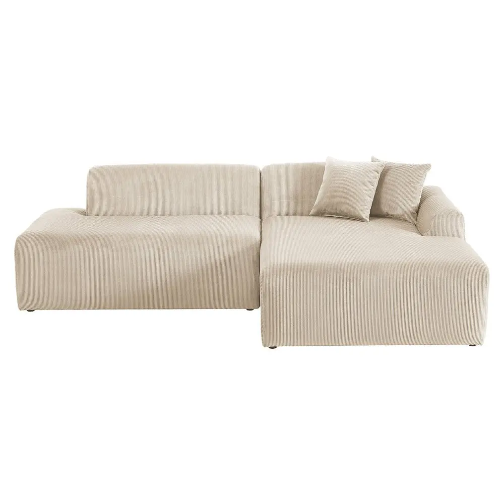 Dexter Cream Corduroy Right-Facing Chaise Sectional, Corduroy Sofa Couch, Modern Upholstered, Ribbed Sectional Living Room Furniture