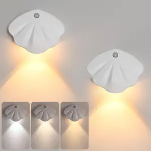 MUNBYN  Shell Motion Sensor Night Lights.Battery Operated Wall Sconces  Wall Mounted Lamps with 3 Color Temperatures & Dimmable.Magnetic.LED Wall Light for Bedroom Hallway Stairway