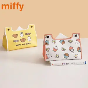Kawaii Miffy New Cute Tissue Box Cartoon Rabbit Printing Pu Waterproof Simple Style Household Desktop Storage Bag Girl Gift