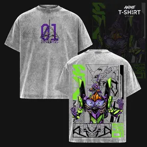 Evangelion Unit-01 – Neon Genesis Evangelion Oversize Anime Graphic Tee, Acid Washed Heavy Cotton Shirt, Vintage Manga Streetwear, Unisex Casual Wear, Anime Merch, Gift for Anime Fans