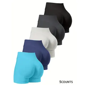 2025 Spring & Summer High-Waisted Seamless Knit Shorts, 5-Pack High-Stretch Nylon, Figure-Enhancing Hip-Lift Shaping, Gentle Fashionable Design, Ideal for Fitness & Outdoor Activities