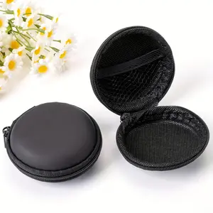 Casual Style EVA Earphone Case - Portable Hard Shell Round Organizer for Data Cables, Headphones, and USB Drives with Zipper Closure