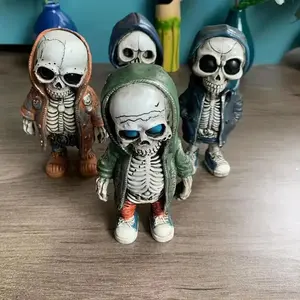 Spooky Halloween Skeleton Dolls Set, 4-Piece Home Decor Sculptures, Perfect for Halloween Party & Seasonal Atmosphere Enhancement