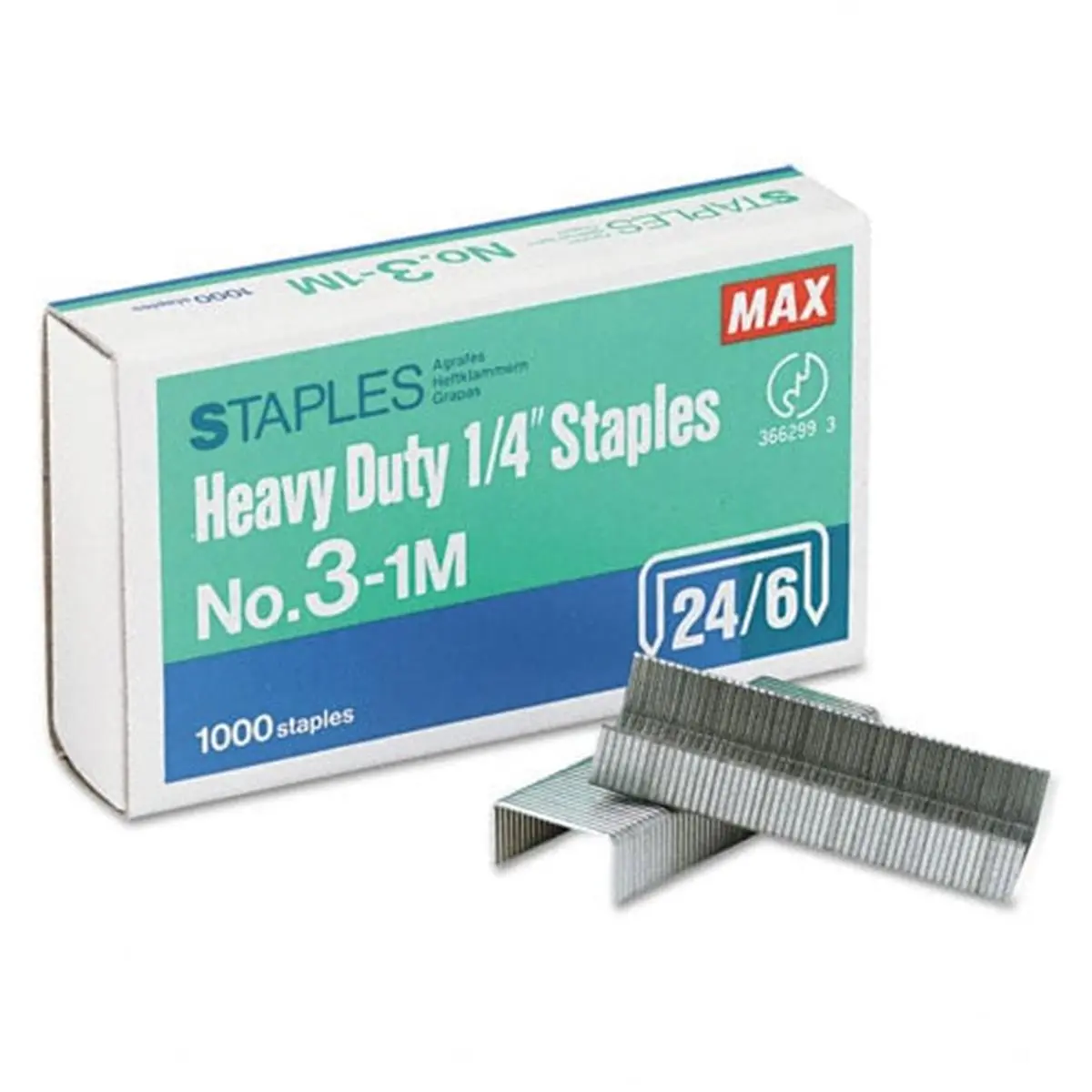 212 MAIN Max HD-3Df Flat Clinch Wire Staples, 1-Pack (1000 per Box), 0.25 In. Chisel Tip, Galvanized High-Carbon Steel Heavy-Duty Office Equipment Parts with Sheet Capacity