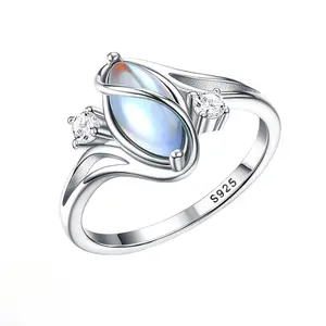 Women's Ring Moonstone Ring Square Crystal Zirconia Jewelry Ring Single Gemstone Statement Ring