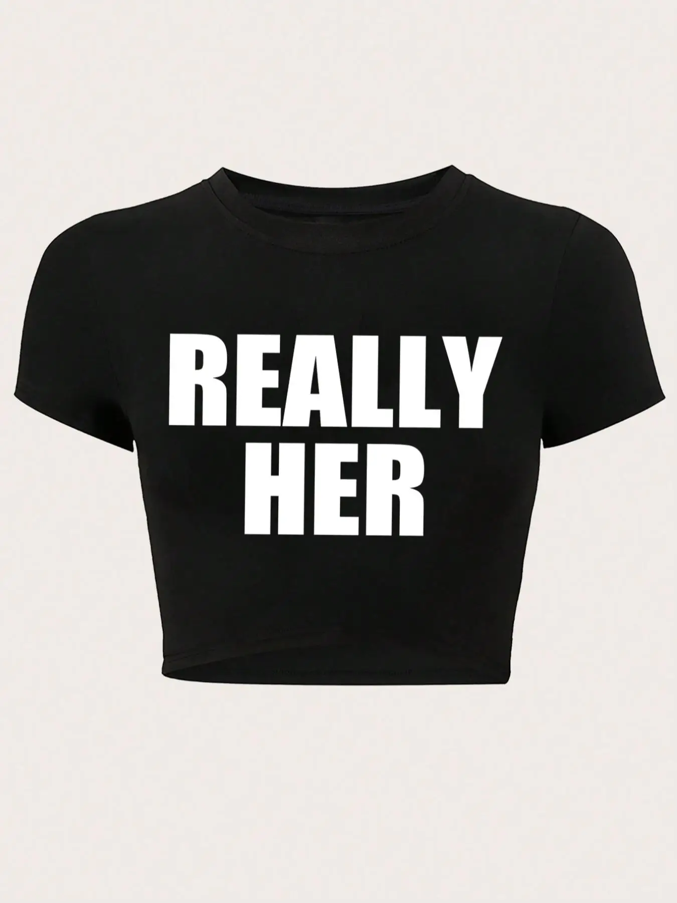 Women's Letter Print Round Neck Crop Tee, Fashion Casual Tight-fitting Short Sleeve T-shirt for Daily Wear, Graphic Tees, T Shirts for Women, Ladies S