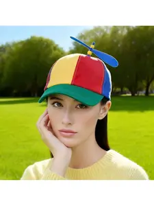 Baseball cap for women, new spring and autumn fashion color-blocking propeller bamboo dragonfly visor hat, cartoon cute sun hat