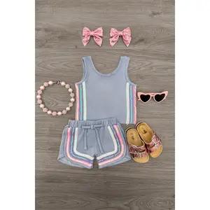Blue Sequin Short Set