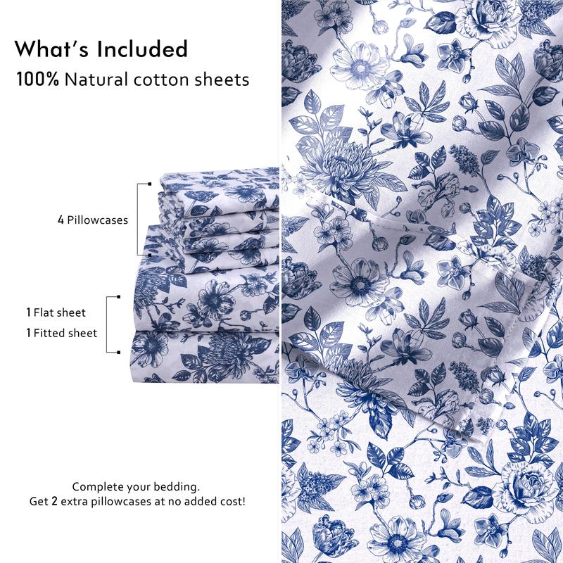 Ruvanti 100% Cotton Percale 6 Pcs Sheet Set – Ultra Soft Hotel-Quality Bedding with Deep Pockets, Breathable, Elegant Design, Soft Touch, OEKO-TEX Certified