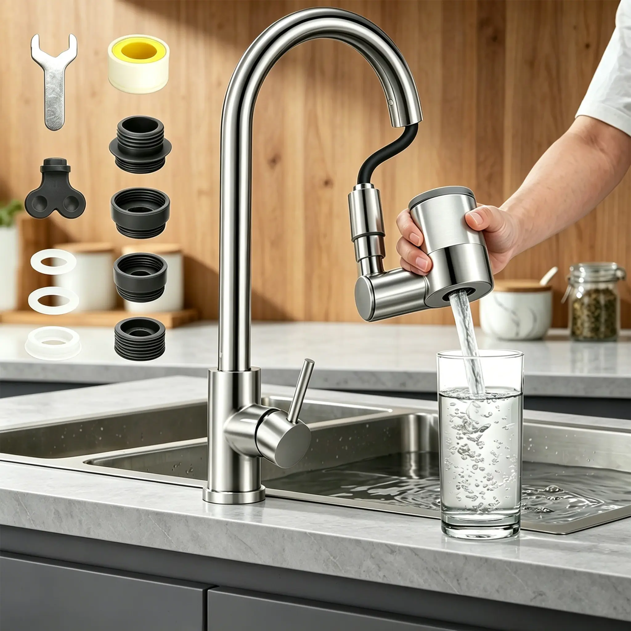 Faucet Mount Water Filter, Tap Water Purifier Reduces Lead Chlorine Heavy Metals, Water Filter for Sink Faucet Fits Standard Faucets (Includes 3 Filter)