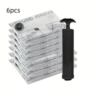 Vacuum Storage Bag Set, 1 Set Including 6pcs Space Saving Vacuum Storage Bags & 1pc Pump, Multipurpose Storage Organizer for Clothes, Bedding, Pillow, Quilt