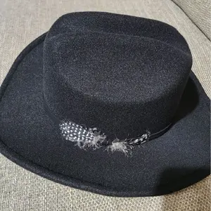 Fedora Hat with Feather - Adjustable Polyester Vegan Black Hat One Size