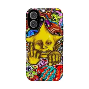 Psychedelic Yellow Star iPhone Case, Trippy Colorful Abstract Art Phone Cover, Bold Artistic Protective Case for iPhone 7 8 X XR 11 12 13 14 15 16 Plus Pro Max and Samsung S21 S22 S23 S24 Ultra