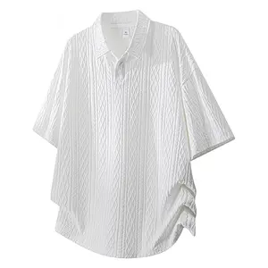 Men’s double diamond jacquard short-sleeve T-shirt, new summer men’s polo shirt, loose-fit top, casual men’s top with a turn-down collar, suitable for everyday business wear