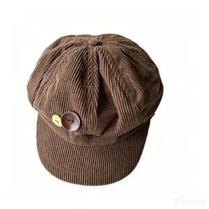 Women's Vintage Octagonal Beret - Japanese Style Button-Top Baker Boy Cap, Soft Flannel Lightweight Fall Streetwear Hat for Travel & Photoshoots (Bag Accessory Charm)