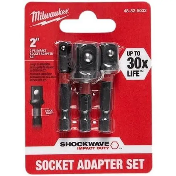 Milwaukee 48-32-5033 Power Drill Bit Extensions Shockwave Socket Adapter Set, 1/4", 1/2", 3/8"