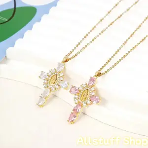 Virgen Mary Cross Pendant Necklace - 1 Piece with Unique Design, Elegant Faith Jewelry for Sports & Outdoor Enthusiasts