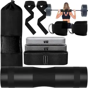 Barbell Pad Set for Squat 10 PCS Hip Thrusts Workout Foam Weight Lifting Bar Cushion with 2 Gym Ankle Straps 3 Hip Resistance Bands 2 Lifting Strap Barbell Pad and Carry Bag Lightweight Skin-Friendly Durable Ergonomic Groove Design Non-Slip Fabric