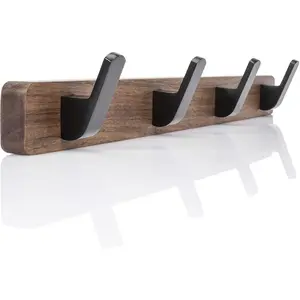 Coat Hooks Wall Mount, Walnut Heavy Duty Wall Hooks for Hanging Coats, Backpacks, Hats, Towels, Bags, Dog Leashes, etc. Wood Coat Rack Wall Mount for Bathroom, Bedroom, Closet Room, Kitchen