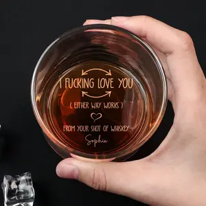 I F-king Love You Whiskey Glass - High quality laser engraved whiskey glasses, Personalize your name, Gifts for couples, Home Decor & Gifts, Funny gift for men and women, Drinkware