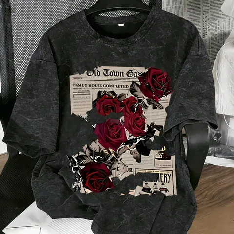 Women's Round Neck Short Sleeve Casual Cotton Tee - Vintage Aesthetic Streetwear Loose Fit Cute Graphic Tshirt, Everyday Statement Top for Summer Outdoor Wear