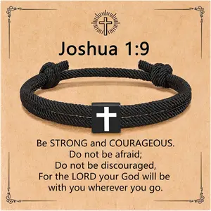 9Pcs Cross Bracelet for Men - Easter Christmas Christian Baptism Birthday Gifts for Men - Adjustable Braided Rope Christian Jesus Bracelets