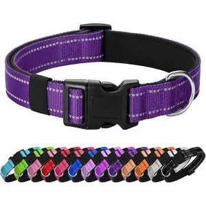 Reflective Dog Collar Padded with Soft Neoprene Breathable Quick Release Basic Dog Collars for Medium Dogs Purple Girl