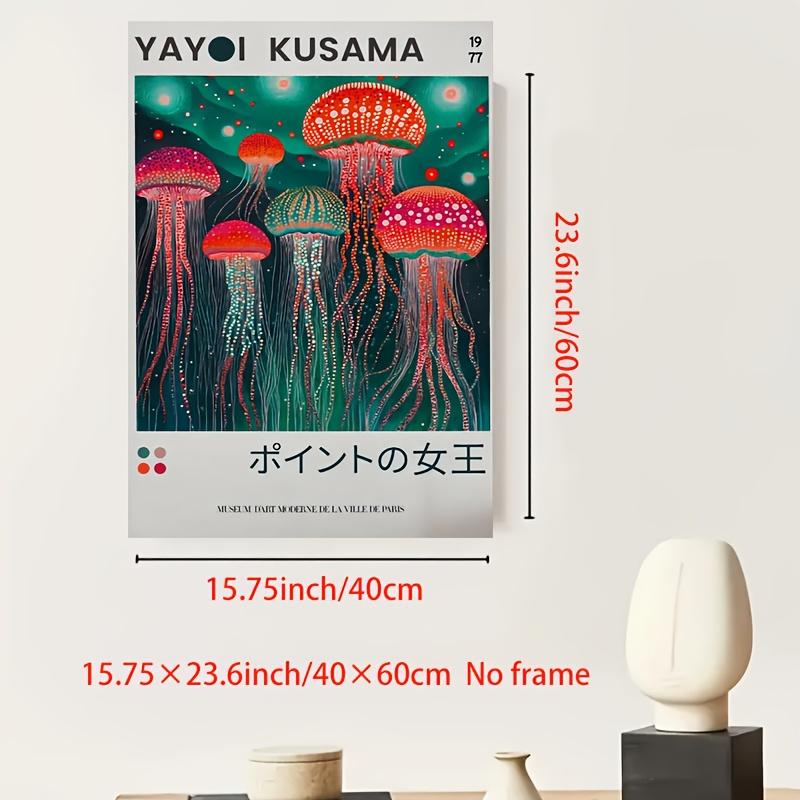 Yayoi Kusama Style Psychedelic Jellyfish Pop Art Print - Vertical Canvas Poster, Neon Abstract Ocean Wall Decor for Bedroom, Living Room, Office Indoor/Outdoor Use - Modern Japanese Pop Art Poster for Spring and Fall Aesthetics restaurant