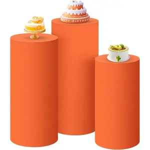 Set Of 3 - Wood Cylinder Pedestal Stand Covers, Spandex Cylinder Stand Covers Party, Wedding Or Birthday Event Decor - 2025 Event Decor